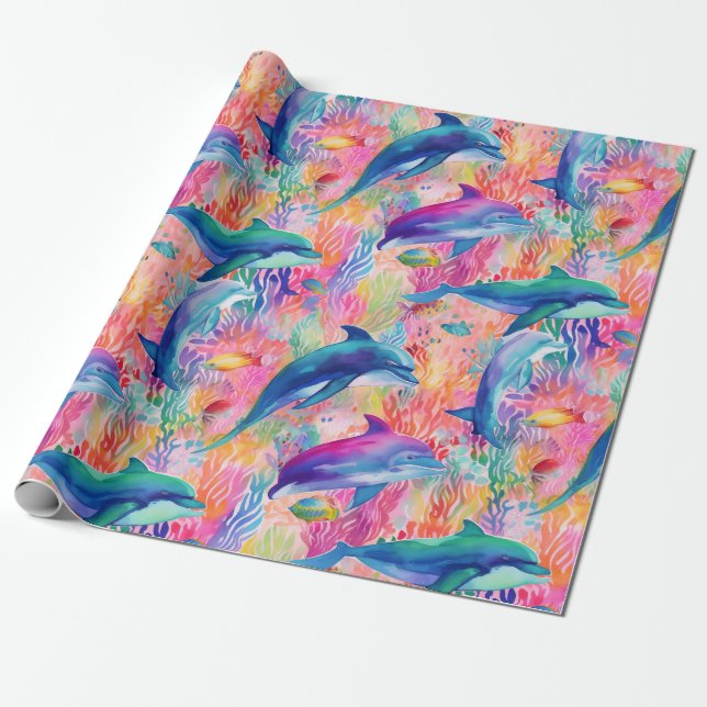 Cute Rinbow färg delphin mönster Presentpapper (Utrullad)
