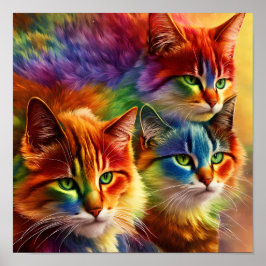 Cute Rinbow Färg | Regnbåge Katt Poster