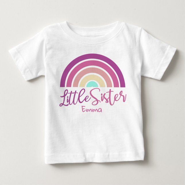 Cute Rinbow Little syster anpassade namn T Shirt (Framsida)