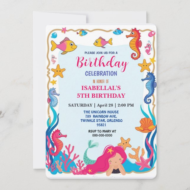 Cute Rinbow sjöjungfru seahorse fish-födelsedag Spara Datumet (Framsida)
