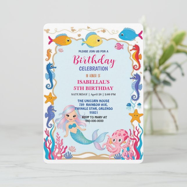 Cute Rinbow sjöjungfru seahorse octopus fyller år Spara Datumet (Stående Fram)