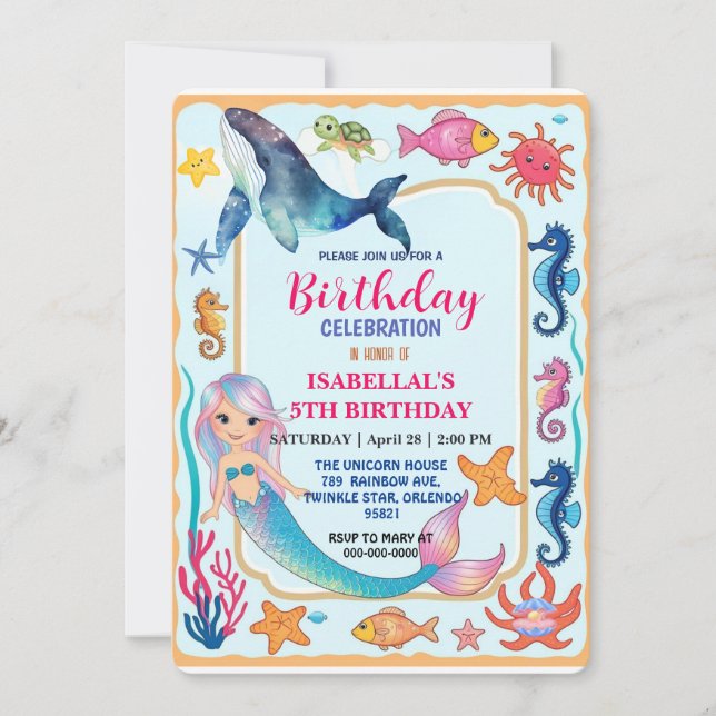 Cute Rinbow sjöjungfru turtle val fish födelsedatu Spara Datumet (Framsida)