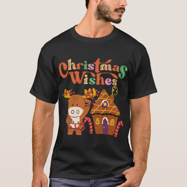 Cute Rindeer med julen Ljus Glad helg T Shirt (Framsida)