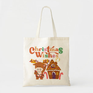Cute Rindeer med julen Ljus Glad helg Tygkasse