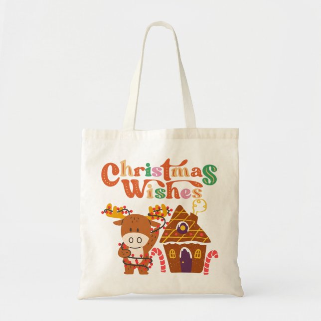 Cute Rindeer med julen Ljus Glad helg Tygkasse (Framsidan)