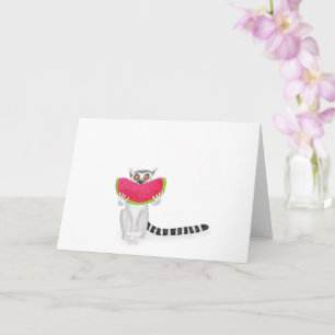 Cute ring-klåda som äter ett vattenmelonkort kort