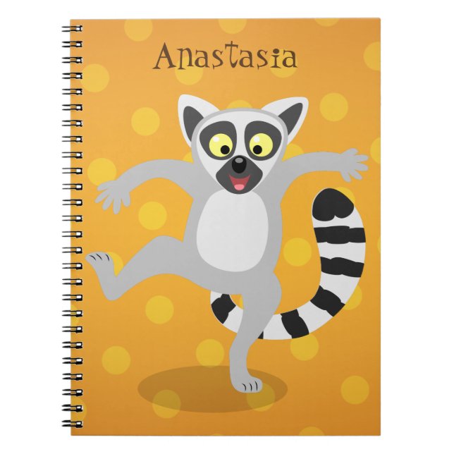 Cute ring svan lemur dans tecknad illustration anteckningsbok (Framsidan)