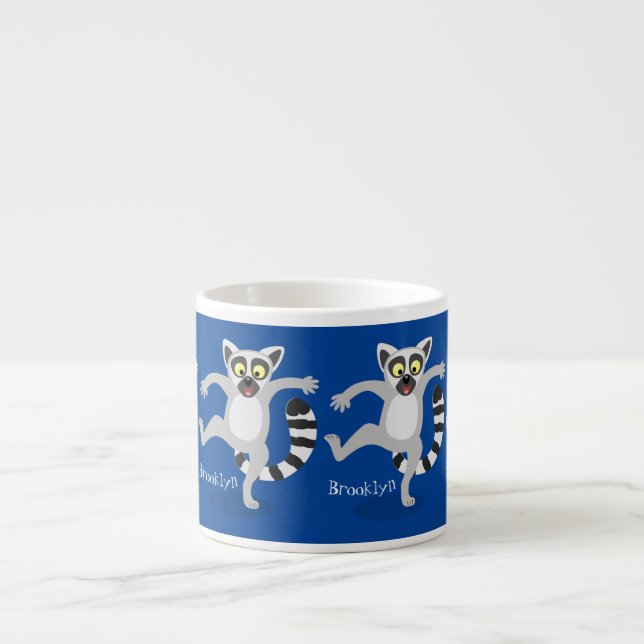 Cute ring svan lemur dans tecknad illustration espressomugg (Framsidan)