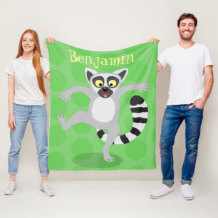Cute ring svan lemur dans tecknad illustration fleecefilt