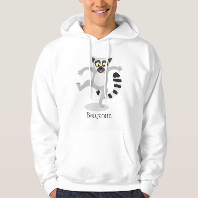 Cute ring svan lemur dans tecknad illustration hoodie (Framsida)