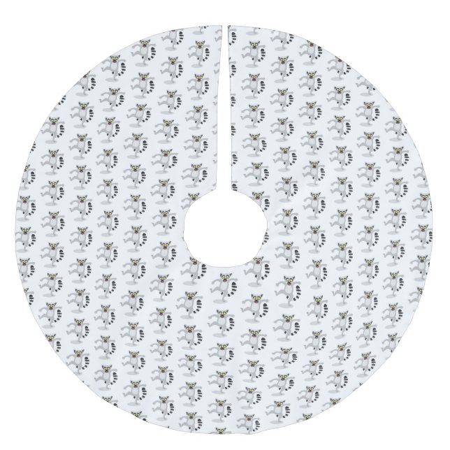 Cute ring svan lemur dans tecknad illustration julgransmatta borstad polyester (Framsidan)