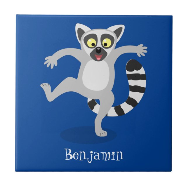 Cute ring svan lemur dans tecknad illustration kakelplatta (Framsidan)