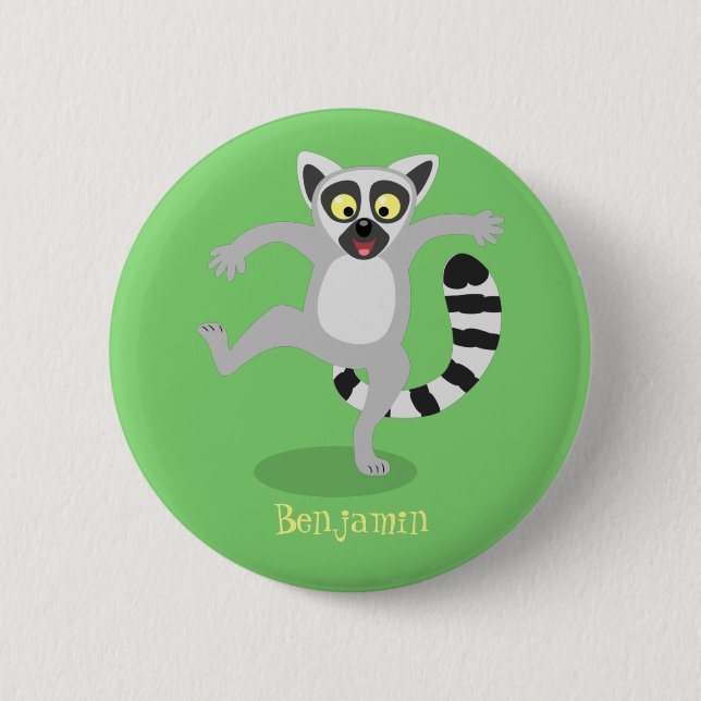 Cute ring svan lemur dans tecknad illustration knapp (Framsida)