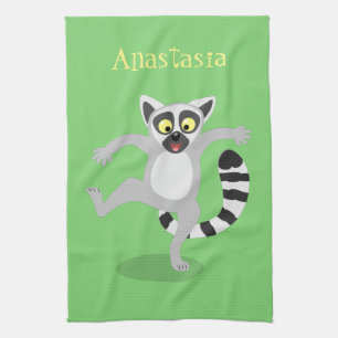 Cute ring svan lemur dans tecknad illustration kökshandduk