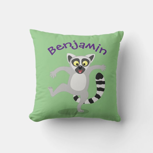 Cute ring svan lemur dans tecknad illustration kudde (Framsida)