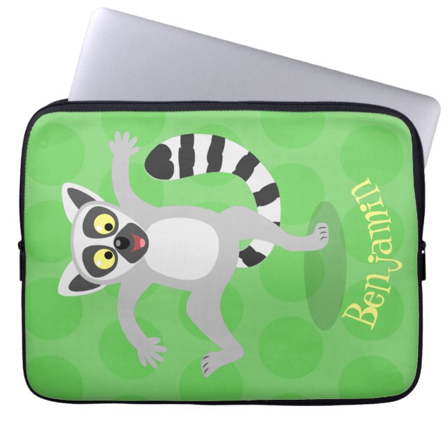 Cute ring svan lemur dans tecknad illustration laptop fodral (Framsidan)