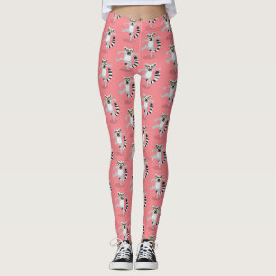 Cute ring svan lemur dans tecknad illustration leggings