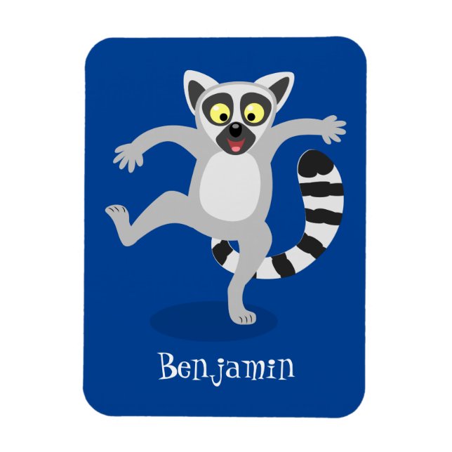 Cute ring svan lemur dans tecknad illustration magnet (Vertikal)