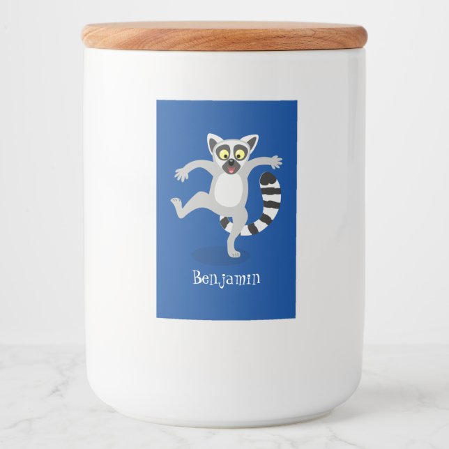 Cute ring svan lemur dans tecknad illustration mat etikett (Framsida)