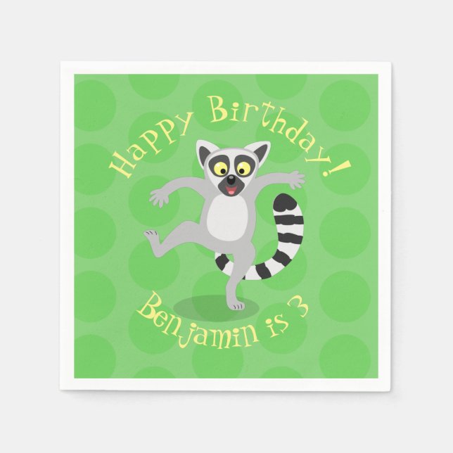 Cute ring svan lemur dans tecknad illustration pappersservett (Framsidan)