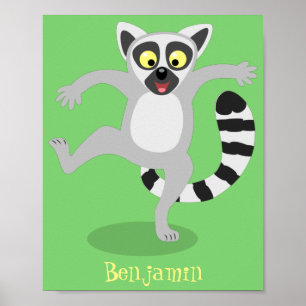 Cute ring svan lemur dans tecknad illustration poster