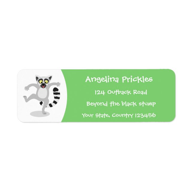 Cute ring svan lemur dans tecknad illustration returadress etikett (Framsidan)