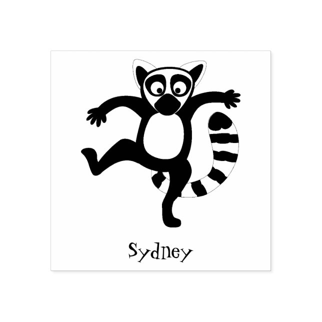 Cute ring svan lemur dans tecknad illustration stämpel (Tryck)