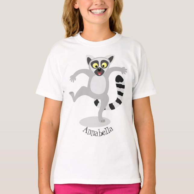 Cute ring svan lemur dans tecknad illustration t shirt (Framsida)