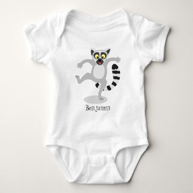 Cute ring svan lemur dans tecknad illustration t shirt (Framsida)