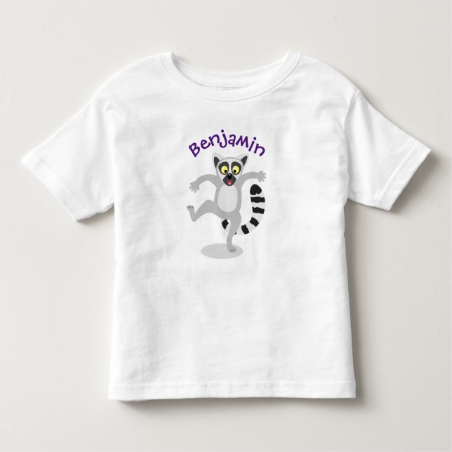 Cute ring svan lemur dans tecknad illustration t shirt (Framsida)