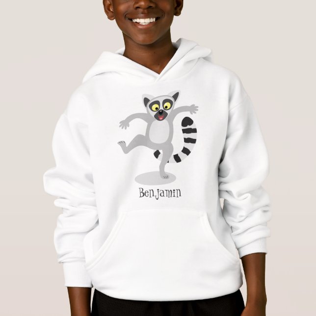 Cute ring svan lemur dans tecknad illustration t shirt (Framsida)