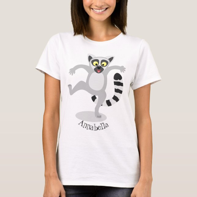 Cute ring svan lemur dans tecknad illustration t shirt (Framsida)