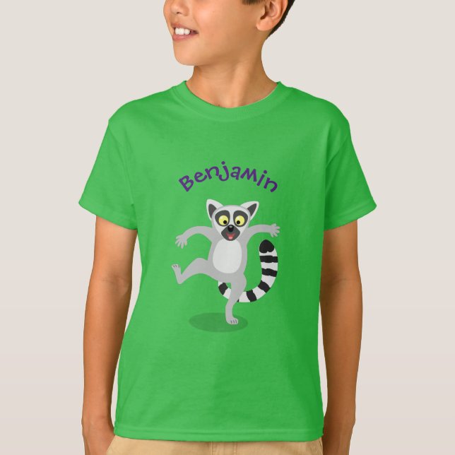 Cute ring svan lemur dans tecknad illustration t shirt (Framsida)