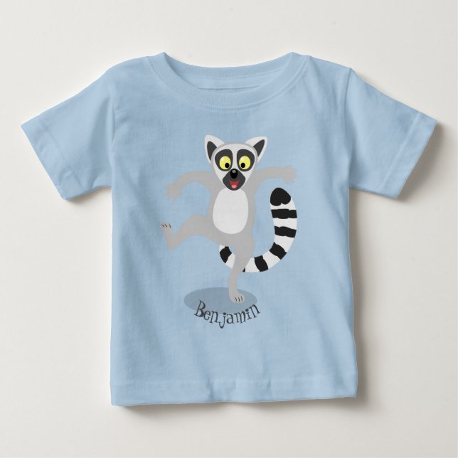 Cute ring svan lemur dans tecknad illustration t shirt (Framsida)