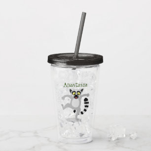 Cute ring svan lemur dans tecknad illustration take away mugg