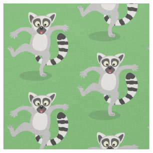 Cute ring svan lemur dans tecknad illustration tyg
