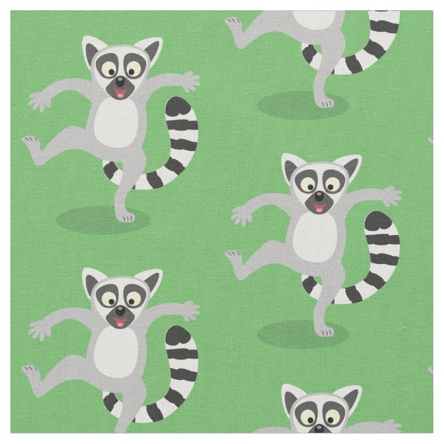 Cute ring svan lemur dans tecknad illustration tyg (Närbild)