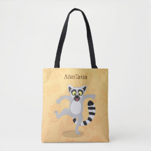 Cute ring svan lemur dans tecknad illustration tygkasse