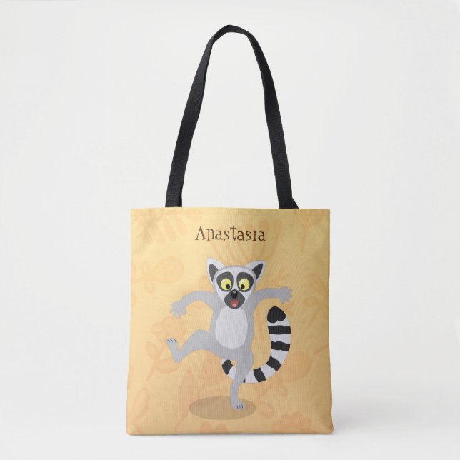 Cute ring svan lemur dans tecknad illustration tygkasse (Framsida)