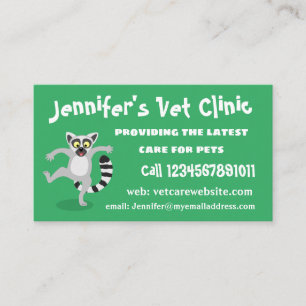 Cute ring svan lemur dans tecknad illustration visitkort