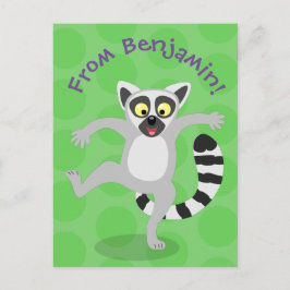Cute ring svan lemur dans tecknad illustration vykort