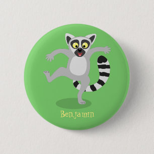 Cute ring svan lemur dansande tecknad illustration knapp