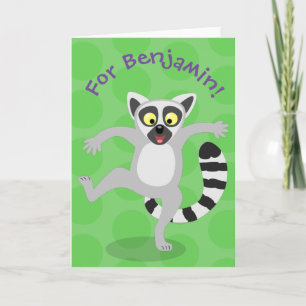 Cute ring svan lemur dansande tecknad illustration kort