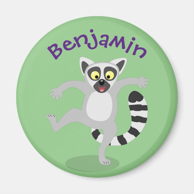 Cute ring svan lemur tecknad illustration magnet (Framsidan)