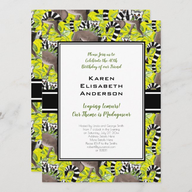 Cute Ring-Tail Lemurs Madagaskar Jungle Party Inbjudningar (Fram/baksida)