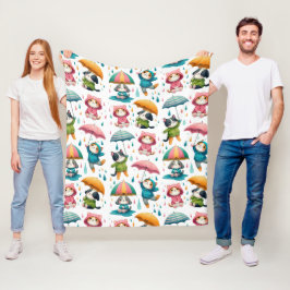 Cute Rining Cats och Hundar med Umbrellas Fleecefilt