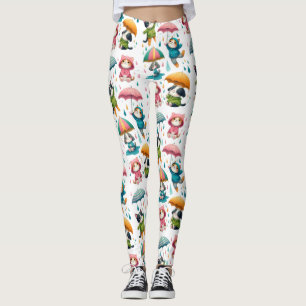 Cute Rining Cats och Hundar med Umbrellas Leggings