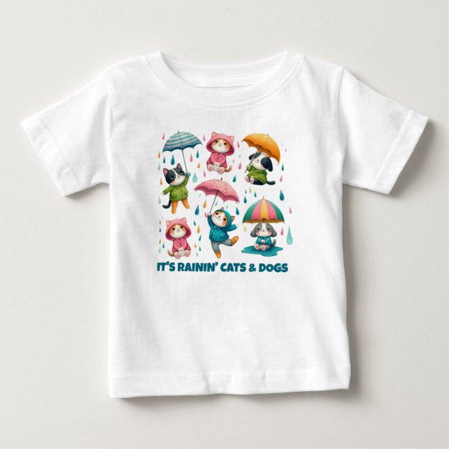 Cute Rining Cats och Hundar med Umbrellas T Shirt (Framsida)