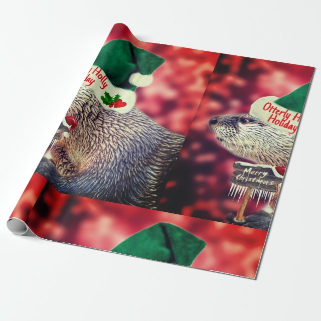 Cute River Otter god jul inslagning papprare Presentpapper (Utrullad)