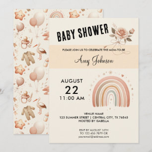 Cute Ro Baby Shower - Regnbågsinbjudan Inbjudningar